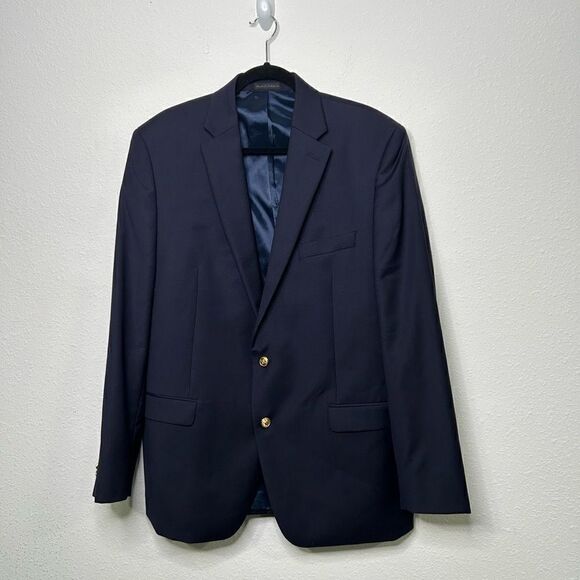 Lauren Ralph Lauren Men’s Navy Blue Gold Wool 2 Button Sportcoat Jacket Sz 44 L - Picture 1 of 9